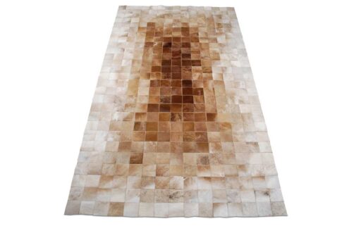 Beige and Brown Gradient Patchwork Cowhide Rug Squares Design Beige and Brown Gradient Patchwork Cowhide Rug Squares Design