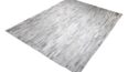 Alfombra de piel de vaca patchwork gris y blanca a rayas