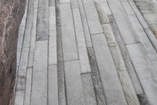 White and Gray Stripes Patchwork Cowhide Rug