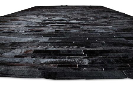 Black Patchwork Cowhide Rug Design in stripes Black Patchwork Cowhide Rug Design in stripes