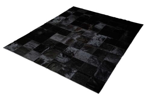 Black Patchwork Cowhide Rug in 8" Squares