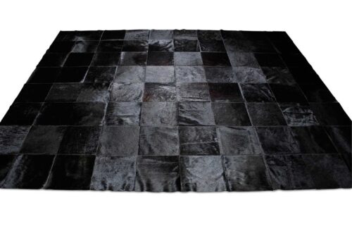 General view of Black Patchwork Cowhide Rug in 8 inches Squares