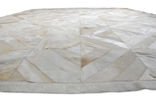 Beige leather area rug in diamond design