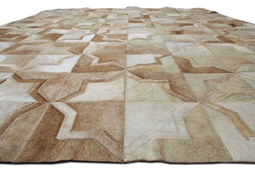 Beige cowhide patchwork rug in the Moorish Star design