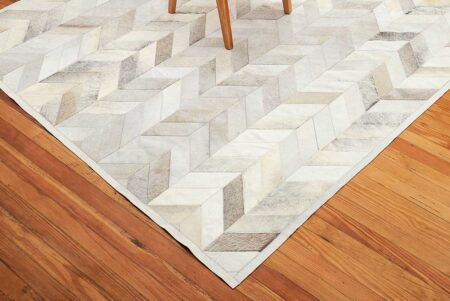 Light Gray Chevron cowhide patchwork rug border Light Gray Chevron cowhide patchwork rug border