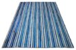 Blue and white cowhide patchwork rug in stripes design