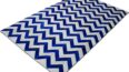 Blue and white cowhide patchwork rug in a chevron design