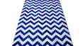 Blue and white cowhide patchwork rug in a chevron design