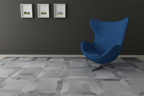 Gray Cube Leather Area Rug