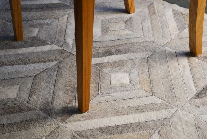 Diamond gray cowhide patchwork rug