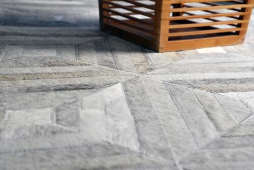 Diamond gray cowhide patchwork rug