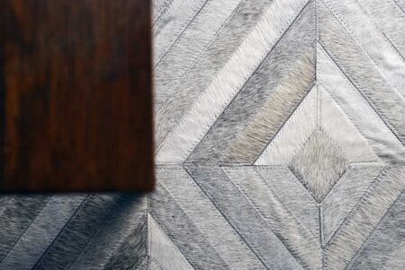 Top view of our Diamond gray cowhide patchwork rug Top view of our Diamond gray cowhide patchwork rug