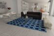 Moorish Star Blue and White Leather Area Rug in a minimal living room