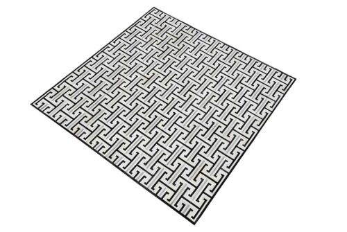Black, gray and white leather area rug design