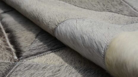 Detail of Taupe Gray Envelope Patchwork Cowhide Rug