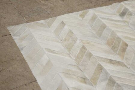 White chevron cow hide patchwork rug, no border White chevron cow hide patchwork rug, no border