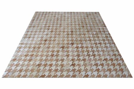 White and Beige Leather Area Rug Houndstooth Design White and Beige Leather Area Rug Houndstooth Design