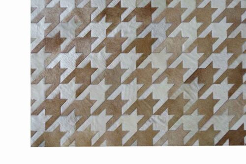 White and Beige Houndstooth Leather Area Rug