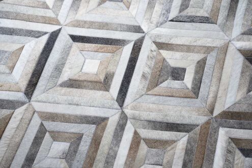 Alfombra de cuero de vaca Patchwork Topo y Crema Diamante Alfombra de cuero de vaca Patchwork Topo y Crema Diamante