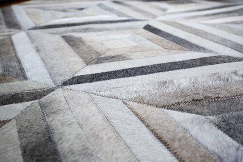Taupe and Cream Diamond Patchwork Cowhide Rug