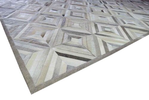 Taupe and Cream Diamond Patchwork Cowhide Rug