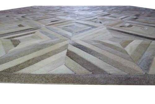 Taupe and Cream Diamond Patch Cowhide Rug