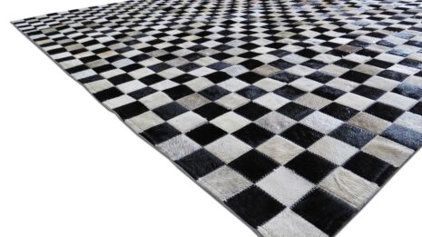 Black and beige Checkerboard patchwork cowhide rug