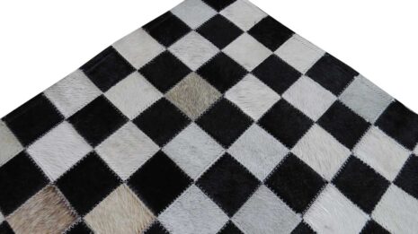 Black and beige Checkerboard patchwork cowhide rug