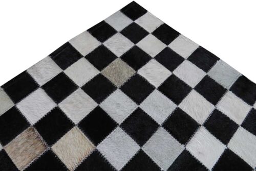 Black and beige Checkerboard patchwork cowhide rug