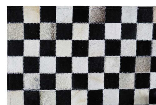 Black and Taupe Mini Squares Patchwork Cowhide Rug