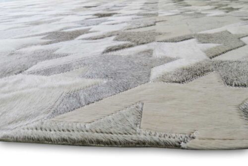 View of our White and Beige Leather Area Rug Houndstooth Design