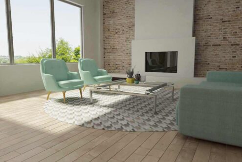 Round White and Taupe patchwork cowhide rug in Houndstooth Design Round White and Taupe patchwork cowhide rug in Houndstooth Design