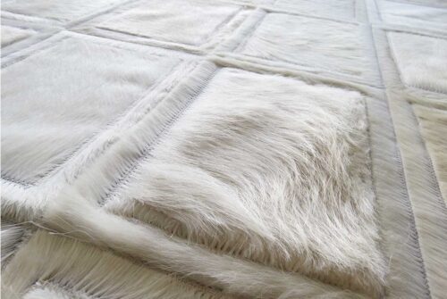 Top view of White Mona Patchwork Cowhide Rug