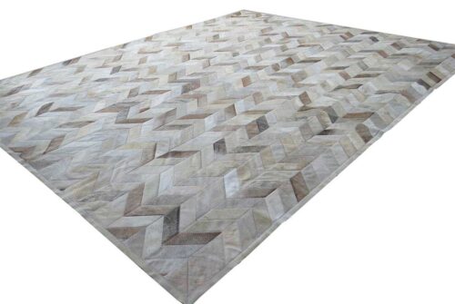 Taupe and ream Chevron Patchwork Cowhide Rug