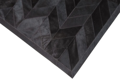 Black Chevron Patchwork Cowhide Rug with delicate border