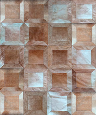 Beige leather area rug in the cube design
