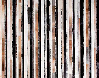 Black, beige and black with salt and pepper cowhide patchwork rug in stripes