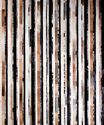 Black, beige and black with salt and pepper cowhide patchwork rug in stripes