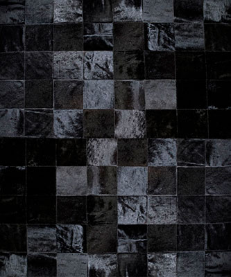 Black Patchwork Cowhide Rug in Squares Design