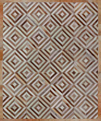 White and beige leather area rug in diamond design with border
