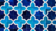 Blue and White Leather Area Rug in a Moorish Star Design