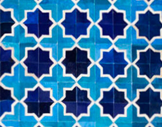 Blue and White Leather Area Rug in a Moorish Star Design