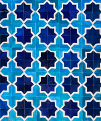 Blue and White Leather Area Rug in a Moorish Star Design