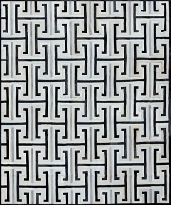 Black, gray and white patchwork cowhide rug design