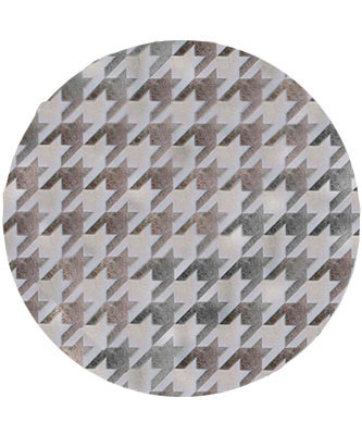 White and Taupe Gray Leather Area Rug Houndstooth Design