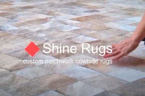 Taupe Trapezoid Patch Cowhide Rug LIME design video310 Taupe Trapezoid Patch Cowhide Rug LIME design