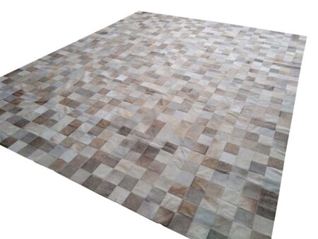 Taupe Squares Patch Cowhide Rug Full View Full view of our Taupe Squares Patch Cowhide Rug
