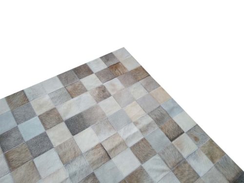 Taupe Squares Patch Cowhide Rug Detail