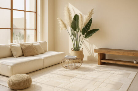 White Cube Cowhide Rug 314 in modern living room White Cube Cowhide Rug 314 in modern living room