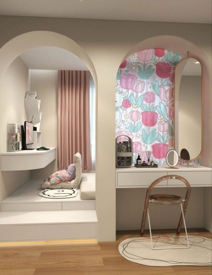 arched room dividers for a modern teen room